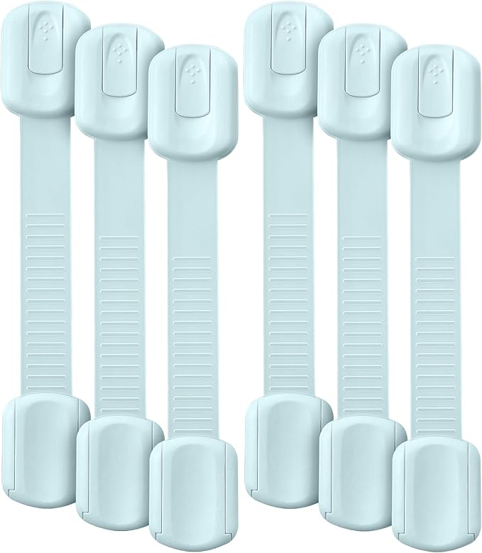 Bates- Child Safety Strap Locks, 6 Pack, Pastel Blue, Baby Cabinet Locks