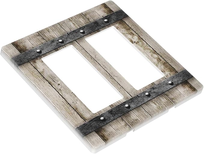 Rustic Vintage Brown Wood Plank 2 Gang Double GFCI Rocker Rocker/Decorator Light Switch Cover Decorative Outlet Wall Plate Electrical Faceplate Screwless
