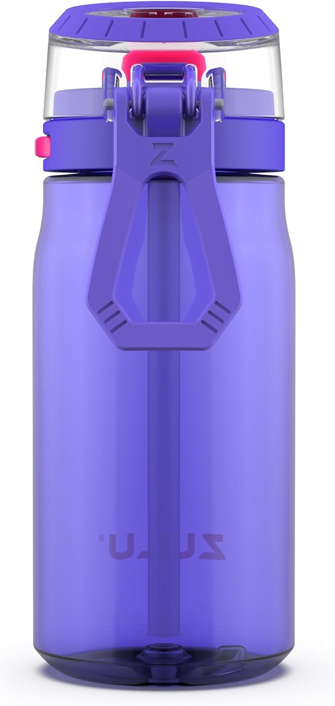 Zulu Kids Flex 16oz Tritan Plastic Water Bottle with Silicone Spout, Leak-Proof Locking Flip Lid and Soft Touch Carry Loop for School Backpack, Lunchbox, and Outdoor Sports, Purple