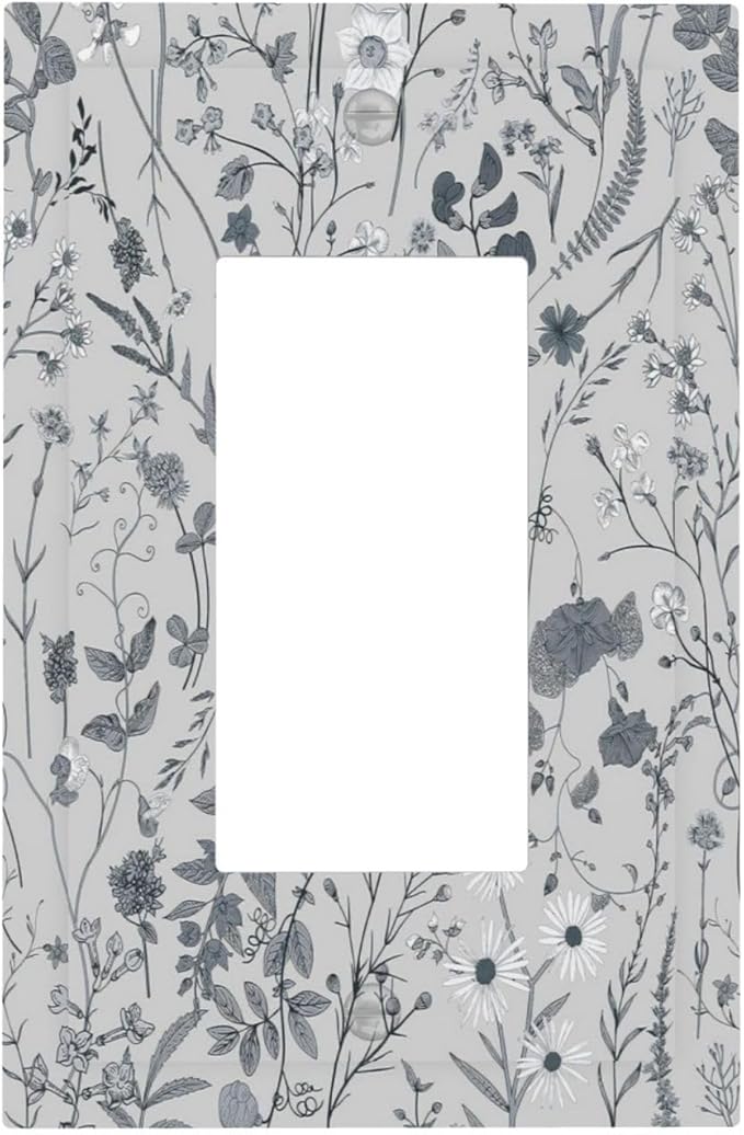 Boho Wild Flowers Farm Floral 1 Gang Rocker Light Switch Plate Single Decora Outlet Wall Plate Cover Faceplate Decorative Switchcovers GFCI for Bathroom Home Living Room Bedroom Decorate