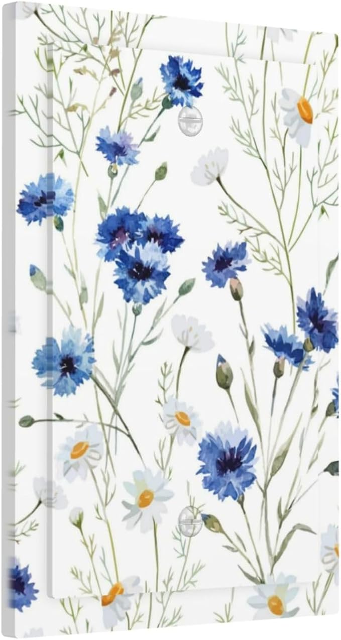 Light Switch Covers Watercolor Daisy Blue Floral Vintage Plant Decorative Switch Plates 1 Gang Blank No Device Outlet Covers Electrical WallPlates for Bedroom Home Decor