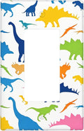 Colorful Dinosaur 1-Gang Rocker Wall Plate, Watercolor Blue & Green Dinosaur Cartoon Decorative Switch Plate for Boys Bedroom, Playroom & Nursery