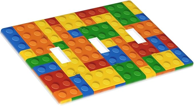 Colorful Bricks Light Switch Cover Plates Decorative Triple Toggle Wall Plate, 3 Gang Lightswitch Cover