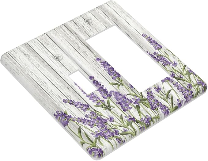Rustic Wooden Plank Lavender 2 Gang Toggle Rocker Combo Wall Plates Decorative GFCI Device Outlet Cover Receptacle Electrical Faceplate Switchplate for Bedroom Bathroom Kitchen Decor
