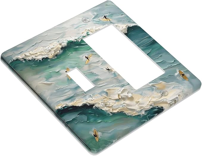 Beach Waves Ocean Surfing Hoverboard Painting Print Outlet Covers 1 Toggle 1 Rocker Combination Decorative Wall Plate Electrical Switch Plates Light Switch Cover Plate for Bedroom Living Room Decor