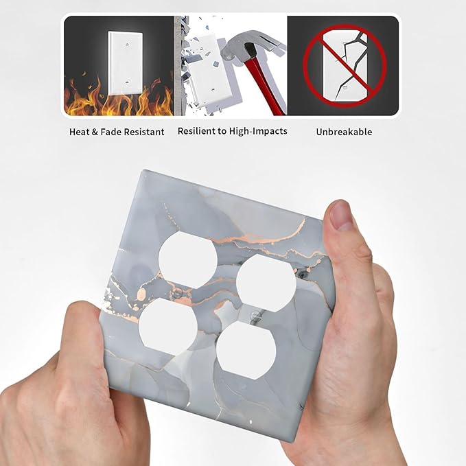 Gray And Gold Marble Abstract Luxury Print Outlet Covers 2 Gang Double Duplex Decorative Light Switch Covers Electrical Wallplates Socket Faceplate for Bathroom Kitchen Bedroom Decor