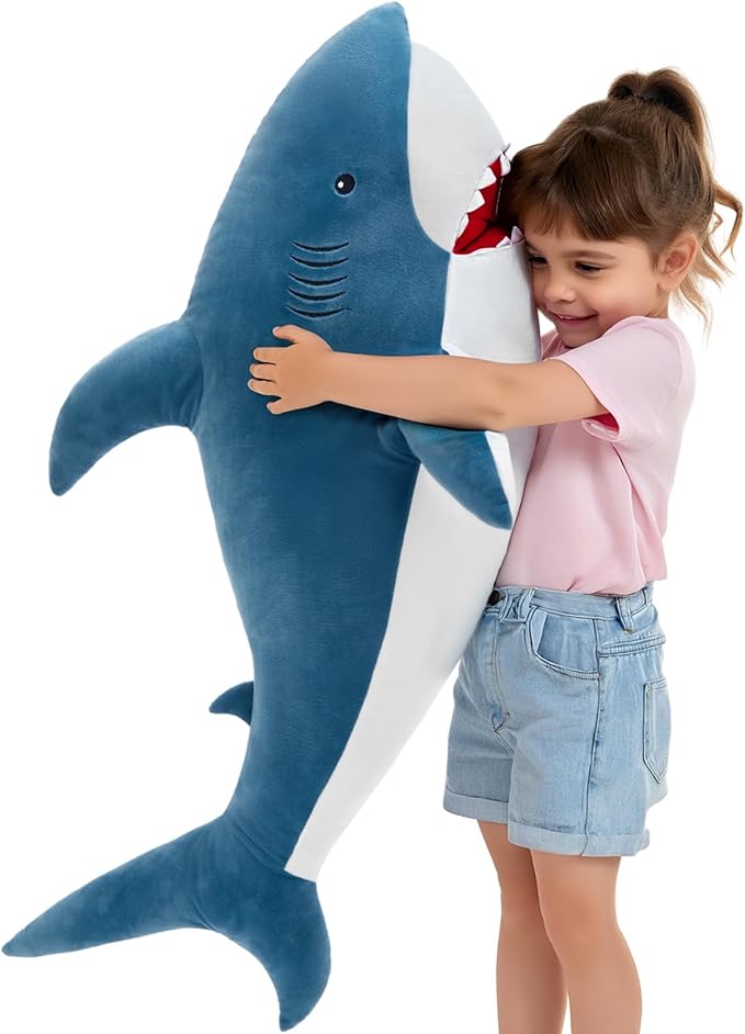 MorisMos 39inch Giant Shark Stuffed Animal, Large Stuffed Shark Plush Toys Pillow Gift for Kids Girlfriend, Blue