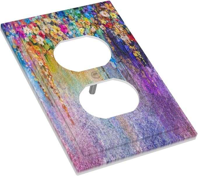 Colorful Floral Watercolor Flower 1 Gang Outlet Plate Covers Decorative Single Duplex Wall Plate Purple Electrical Receptacle Light Switch Cover Art Faceplate Switchplate for Farmhouse BedRoom Decor