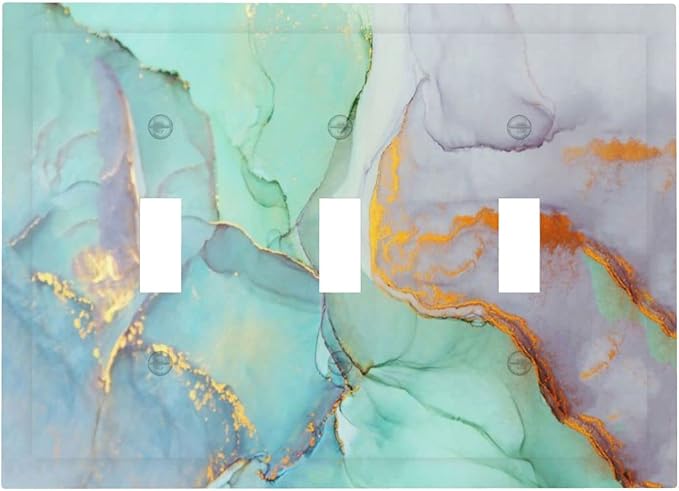 Teal Green Marble 3 Gang Triple Toggle Light Switch Wall Plate Cover Decorative Electrical Faceplate for Rustic Barn Door Home Living Room Decorate 6.7" x 4.8