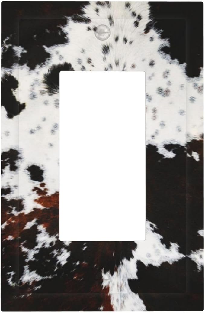 Western Farmhouse Maroon Brown Black White Animal Cow Fur Skin Cowhide Leopard 1 Gang Electrical Single Decorator/GFCI Device Wall Plate Decorative Electric Rocker Light Switch Outlet Cover Dimmer