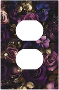 Decorative Outlet Covers with Luxurious Purple Roses Gold Accents Leaves Design 1 Gang Duplex Light Switch Cover Plate Unique Wall Plates Switchplate Cover for Romantic Bedroom/Living Room