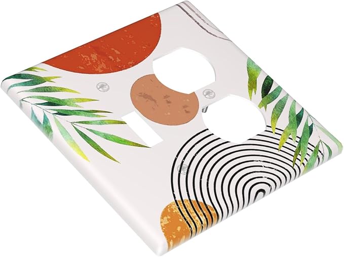 Boho Sun Abstract Art Mid Century 2-Gang 1-Toggle 1-Duplex Device Combination Wallplate Modern Aesthetics Arch Olive Leaf One Toggle Switch and One Duplex Receptacle Outlet Combo Light Switch Cover