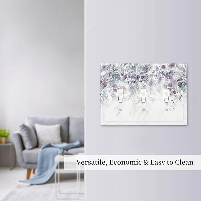 Hazy Leaves Ivy Nature Plants Eucalyptus Leave Decorative Switch Plates 3 Gang Wall Plate Triple Toggle Light Switch Cover Faceplate Electrical Wall Panels for Bedroom Home Decor