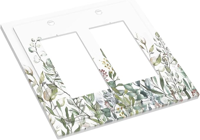 Wildflower Garden Rustic Green Leaf Floral Decorative Outlet Covers 2 Gang Double GFCI Rocker Electrical Wall Panels Light Switch Cover Plate for Bed Room Living Room Decor
