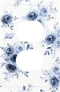 Watercolor Blue Roses Duplex Wall Plate - 1-Gang Standard US Size Serene Floral Outlet Covers, French Country Vintage Bouquet for Farmhouse Homes