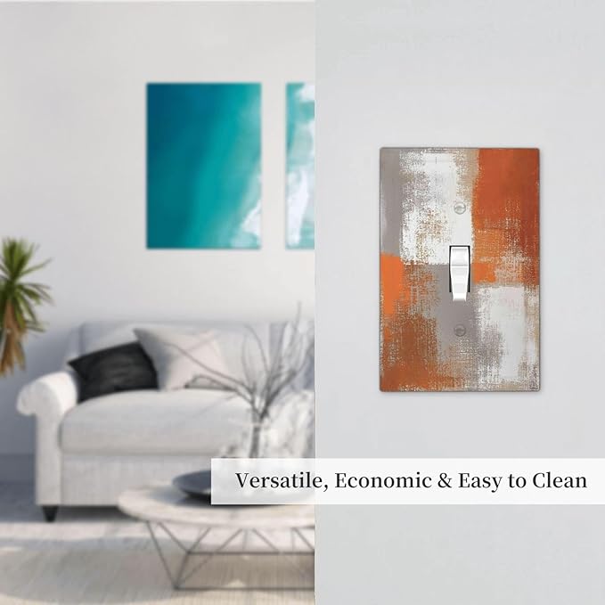 Orange Grey Abstract Art Oil Painting Decorative Light Switch Cover 1 Gang Single Toggle Device Electrical Faceplate Switchplates Decorator Outlet Wall Plate For Home Farmhouse Decor