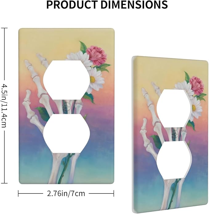 Skeleton Flower Single Duplex Receptacle Outlet Cover Wall Plate Decorative 1 Gang Light Switch Covers Electrical Switchplate Home Decorate Faceplat for Bathroom Bedroom Kitchen Room 4.5 x 2.76 Inch