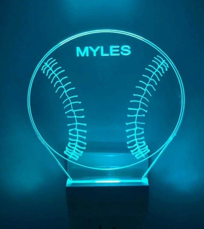 MIRROR MANIA Night Light Multi Color Personalized LED Plug-in, Ultra-Slim Touch Night Light Smart Dusk to Dawn Sensor, Kids Children's Bedroom Kitchen Bathroom Hallway Play Room Variations (Baseball)