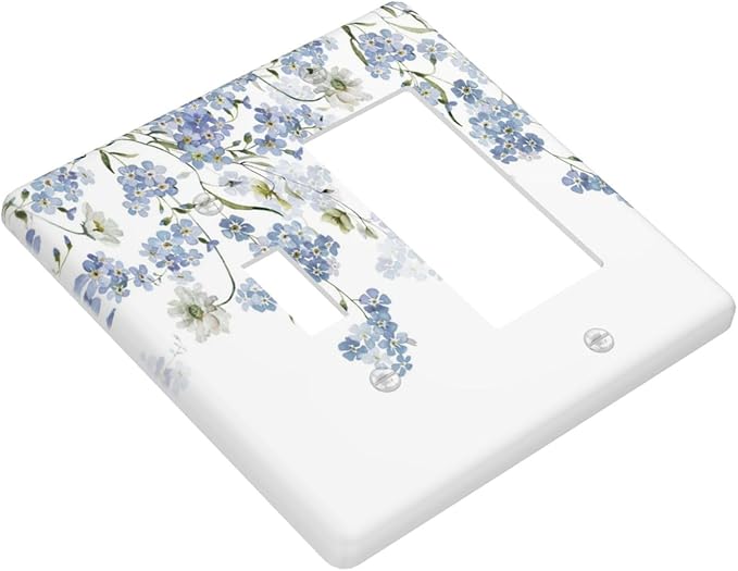Hydrangea Blue Flowers Watercolor Floral Outlet Covers 1 Toggle 1 Rocker Combination Decorative Wall Plate Electrical Switch Plates Light Switch Cover Plate for Bed Room Living Room Decor