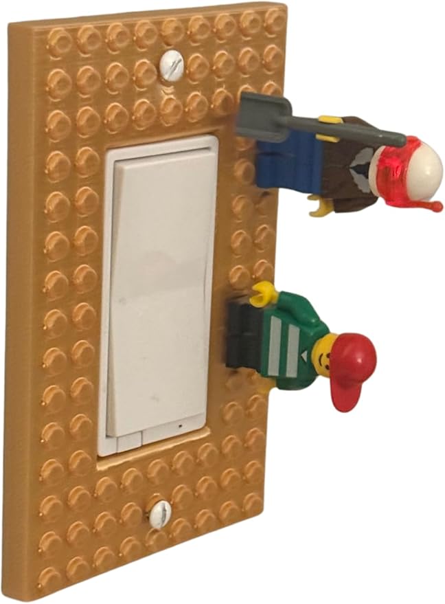 Brick Wall Plate, Rocker Toggle Light Switch Cover for Kids Bedroom, Game Room, 1-Gang (Gold)