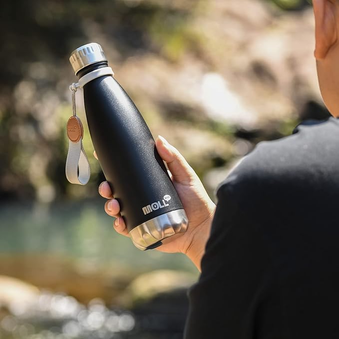 17 oz Stainless Steel Water Bottles-Insulated Water Bottle-Sports Water Bottle for School Double Walled Vacuum Cola Shape-Leak Proof Sport Water Bottle(Black)