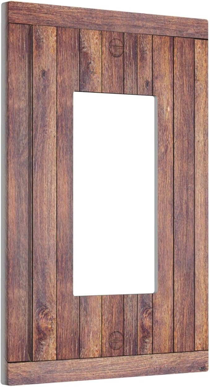 Decorative Light Switch Cover Plate with Wood Texture Rustic Vertical Planks Brown Design 1 Gang Rocker Outlet Covers Single Decora Gfci Device Wall Plate Vintage Aesthetic Kitchen/Bedroom