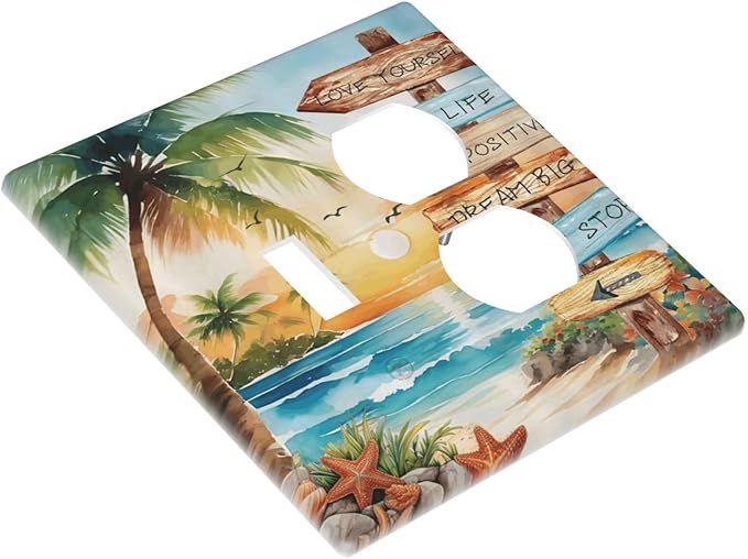 Tropical Beach Palm Tree Summer Coastal Ocean Sunset Wallplates 1 Toggle 1 Duplex Switch Plate Electrical GFCI Faceplate Decorative Light Switch Covers for Bedroom Living Room Decor