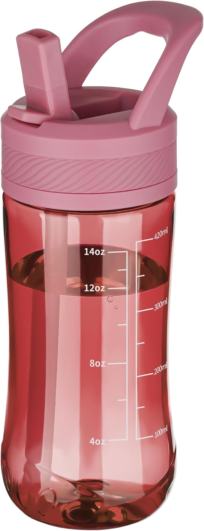 Kids Clear Water Bottle 14oz Flip with Straw Carry Handle, Leakproof, Reusable, Tritan, BPA Free, Suitable for Boys and Girls, Red