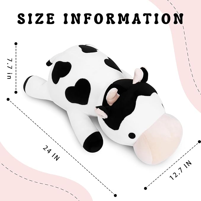 IdeaMeme Cow Weighted Plush, 24" 4.2 lbs Weighted Stuffed Animals, Cute Cow Plush Toy Pillow Gifts for Kids and Adults