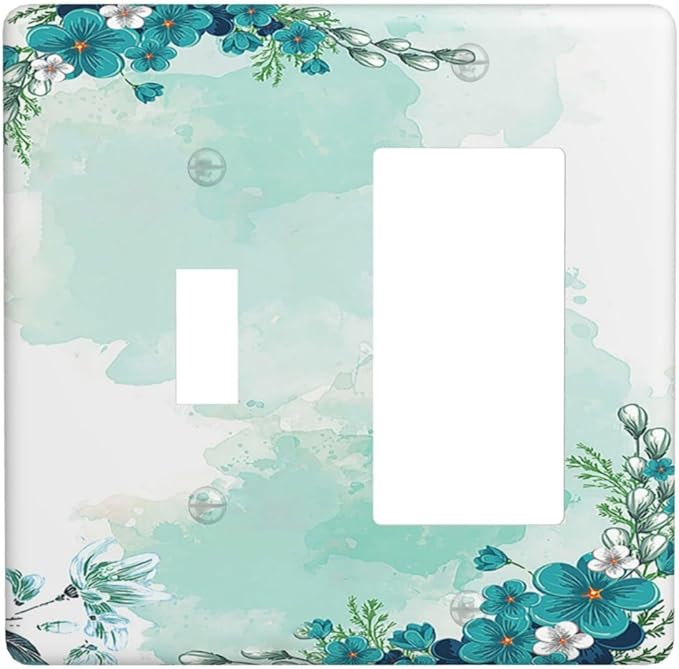 Outlet Covers Blue Green Flowers Light Green Watercolor Patterns 1 Toggle 1 Rocker Combination Decorative Wall Plate Light Switch Cover Plate Electrical Switch Plates for Bedroom Home
