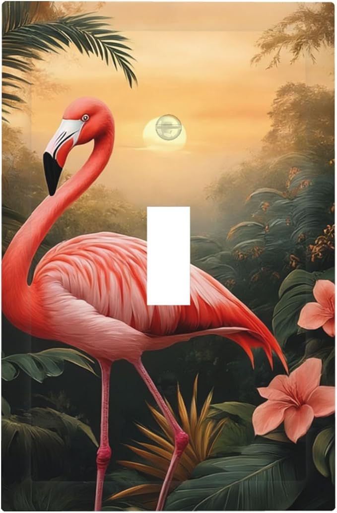 Tropical Flamingo Jungle Paradise 1-Gang Toggle Light Switch Plate, Exotic Jungle Decorative Wall Plate for Bathroom Decor