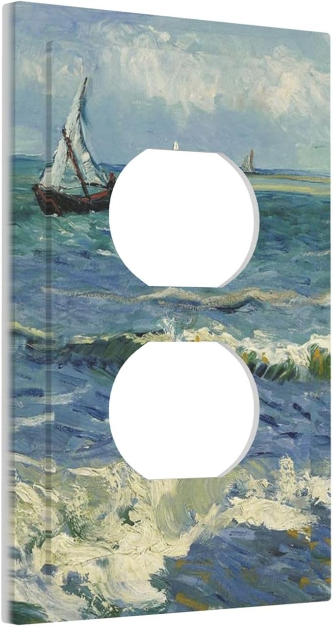 Nautical Ocean Waves Sailboat Painting Blue Sky Outlet Covers 1 Gang Duplex Light Switch Cover Decorative Switch Plates Electrical Receptacle Faceplate Wall Plate for Bathroom Bedroom Decor