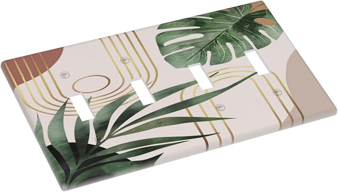 60S 70s Middle Mid Century Boho Light Switch Plate 4 Gang Quad Toggle Minimalist Aesthetics Abstract Art Botanical Palm Tree 4 Gang Quad Toggle Outlet Cover Wall Plate Faceplate Bathroom Room Decorate