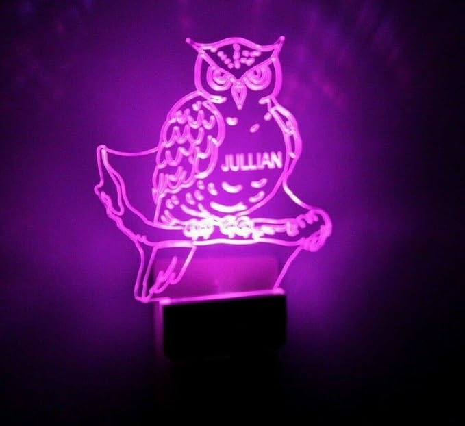 MIRROR MANIA Night Light Multi Color Personalized LED Plug-in, Ultra-Slim Touch Night Light Smart Dusk to Dawn Sensor, Kids Children's Bedroom Kitchen Bathroom Hallway Play Room Variations (Owl)
