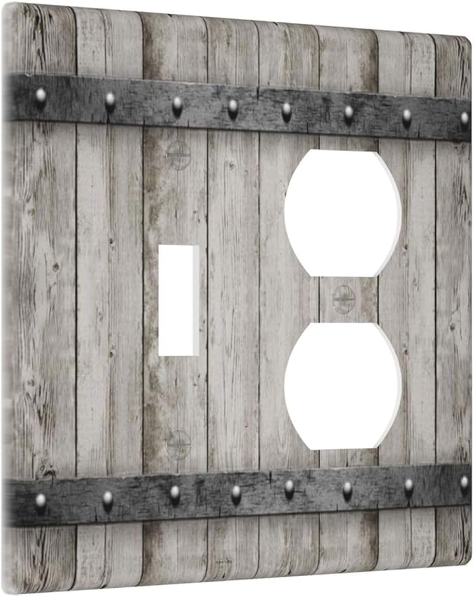 Light Switch Cover Rustic Barn Door Vintage Farmhouse Country 2 Gang Outlet Cover 1 Toggle Duplex Decorative Switchplate Wall Plate Electrical Receptacle Art Faceplate for Bedroom Carbin Decor
