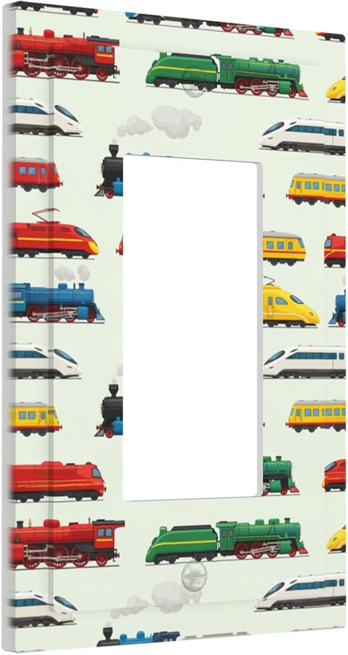 Vintage & Modern Trains Single Rocker Switch Cover - 1-Gang Standard US Size Colorful Locomotive Light Switch Covers, Retro Steam & High-Speed for Boys Room