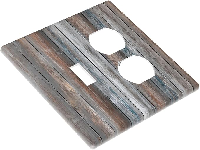 Decorative Outlet Covers Vintage Blue Grey Brown Wood Plank 2 Gang Wall Plate Single Toggle Duplex Light Switch Cover Switch Plate Covers Faceplate for Farmhouse Bedroom Decor
