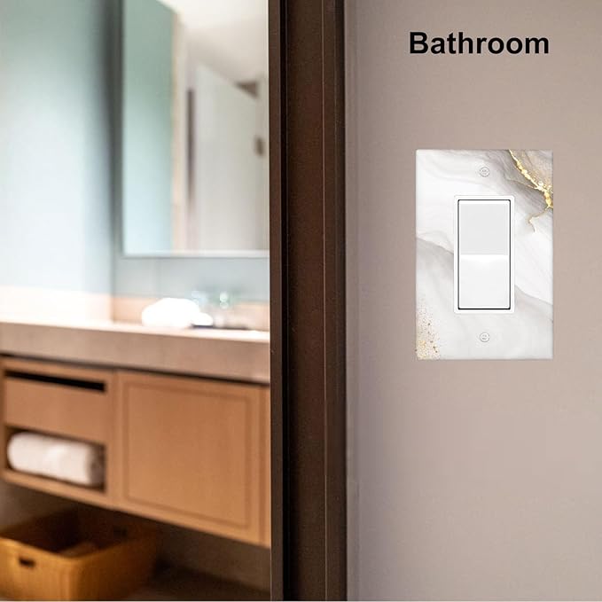White Gold Gray Marble 1-Gang Rocker Wall Plate, Modern Decorative Switch Plate for Kitchen, Bathroom, Living Room & Bedroom