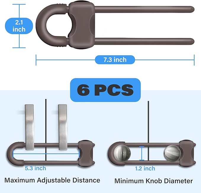 Cabinet Locks for Babies, Baby Proofing Cabinets, 6 Pack U-Shaped Child Locks for Cabinets, Child Proof Cabinet Latches,Child Safety Cabinet Locks with Adjustable by SPISPI(Brown)