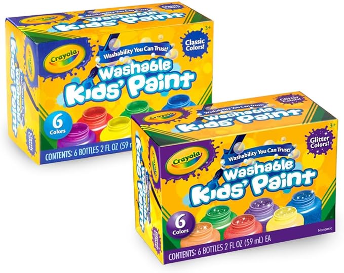 Crayola Washable Kids Paint Set (12ct), School Supplies, Classic and Glitter Paint for Kids, Classroom Arts & Crafts, Toddler Painting Kit, Gifts, Ages 3+ [Amazon Exclusive]