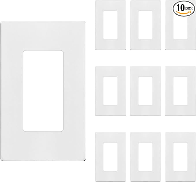 TG Screwless Decorator Wall Plates Child Safe Outlet Covers, Size 1-Gang 4.50" H x 2.75” L, Unbreakable Polycarbonate Thermoplastic, UL Listed, Glossy, White (10 Pack)