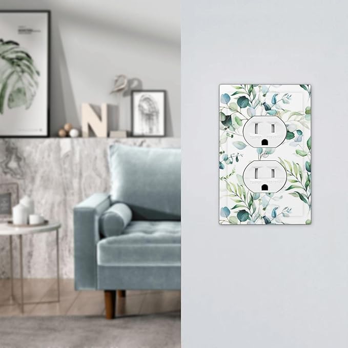 Green Olive Sage Eucalyptus Leaves 1 Gang Receptacle Wall Plate Duplex Outlet Covers Decorative Single Device Switchplate Face Wallplate Bedroom Decorate