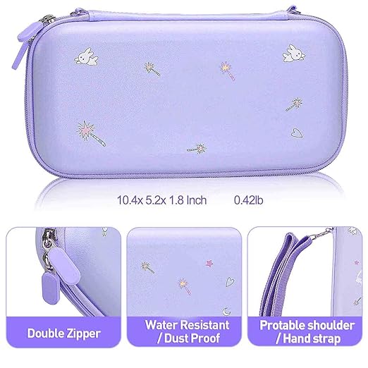 GUTIAL Accessories Bundle for Nintendo Switch OLED - Purple Girly Accessories Kit for Nintendo Switch Oled with Carry Case Screen Protector Cover Case kawaii Stand Cute Thumb Grips for Girls - Purple
