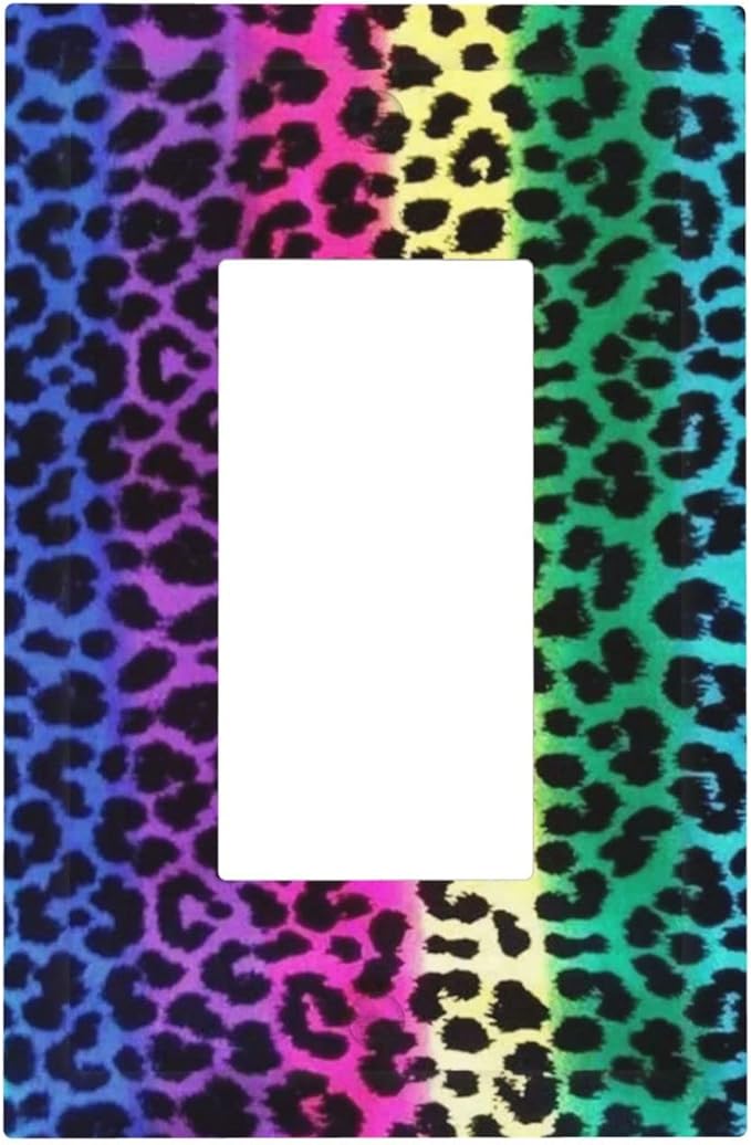 Colorful Leopard Print 1 Gang Light Switch Cover Decor Plastic Faceplate Wall Plate Electrical Outlet Covers Abstract African Wild Animal Cheetah Print Rainbow Modern Fashion Creative Art Home Decor