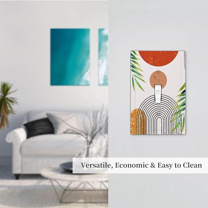 Orange Abstract Boho Mid Century Decorative Light Switch Cover Bohemian Geometric Sun Minimalist Arch Leaf 1-Gang Single Toggle Wall Plate Electrical Device Outlet Switch Faceplate Cover Jumbo Size