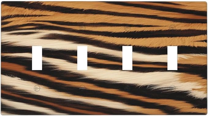 Tiger Texture Wild Animal Skin Pattern Print Light Switch Covers Quad Toggle Electrical Faceplate 4 Gang Wall Plate Decorative Switch Plates Cover for Kids Room Office Decor