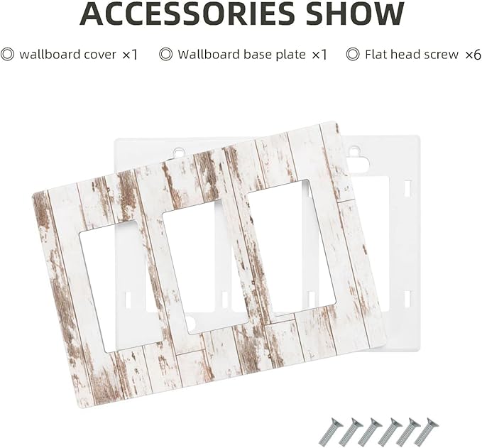 White Grey Wood 3 Gang Triple Rocker/Decor Light Switch Wall Plate Cover Decorative Electrical Faceplate for Kids Living Room Bedroom Decor Screwless 6.57" x 4.65