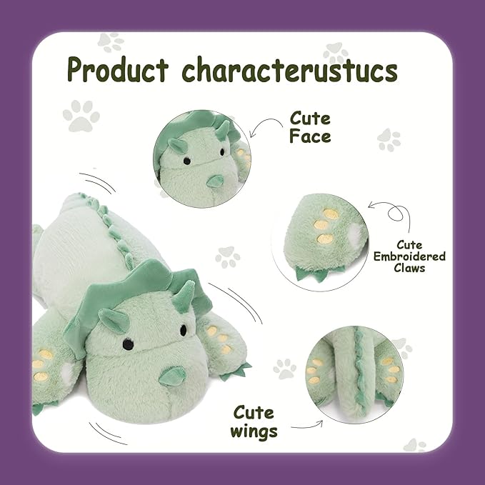 KOWSI® Microwavable 2 LB Weighted Stuffed Triceratops Animals Plush - 16 Inch Heated Dinosaur Plushie for Warmth & Comfort - Light Green Dino Squished Pillow - Cute Soft Toy for Adults & Children