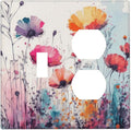 Decorative Outlet Covers Colorful Watercolor Wildflowers Elegant Painting Floral 2 Gang Wall Plate Single Toggle Duplex Light Switch Cover Switch Plate Covers Faceplate for Bedroom Decor