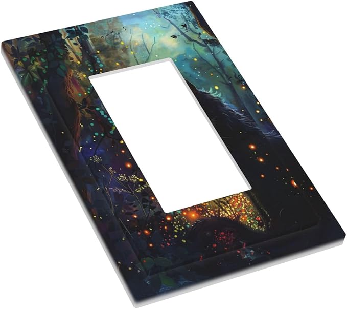 Light Switch Cover Plate Magic Fantasy Forest Mysterious Black Cat 1 Gang Outlet Covers Single Rocker Decorative Switch plates Electrical Wall Plates GFCI Receptacle for Kid Room Bathroom